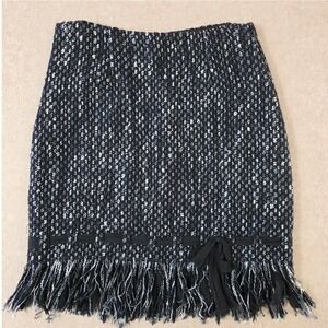 Teri‎ Jon Rickie Freeman Woven Skirt Sz 6 Shabby Chic Fringe Career Academia